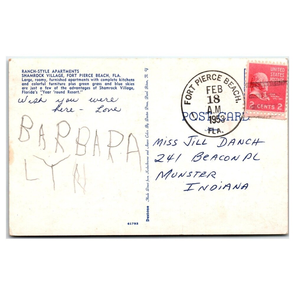 1959 Fort Pierce Beach FL Shamrock Village Ranch Apartments Postcard DEXTONE - Picture 2 of 2